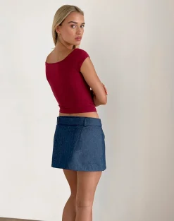Motel Rocks Mini Skirts-Marine Belted Skirt in Denim Chambray Indigo