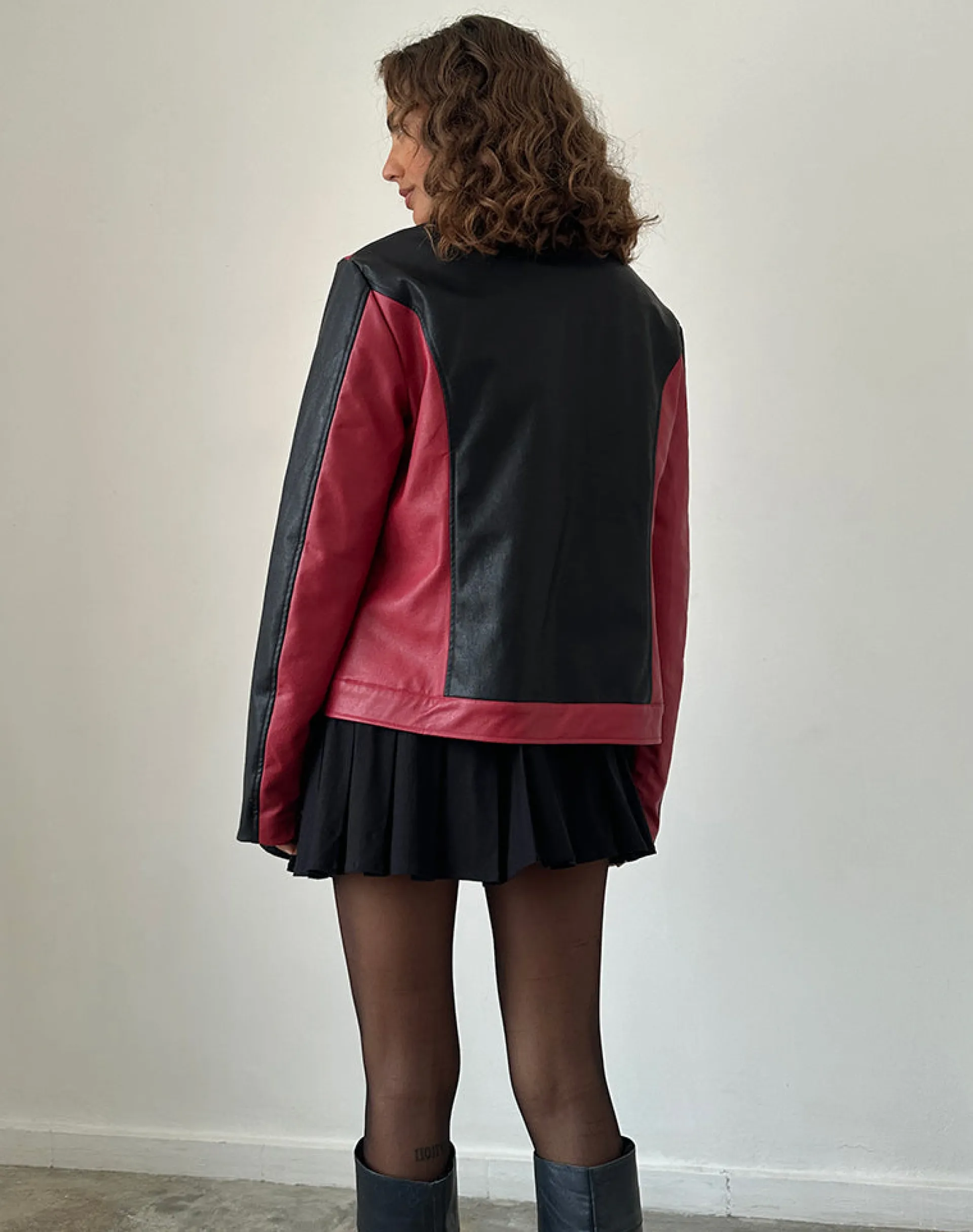 Motel Rocks Pu Jackets-Marion PU Biker Jacket in Red with Black Panels RedwithBlackPanels