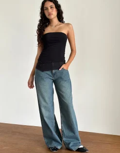 Motel Rocks Basic Tops | Bandeau Tops-Marissa Longline Asymmetrical Tube Top in Black