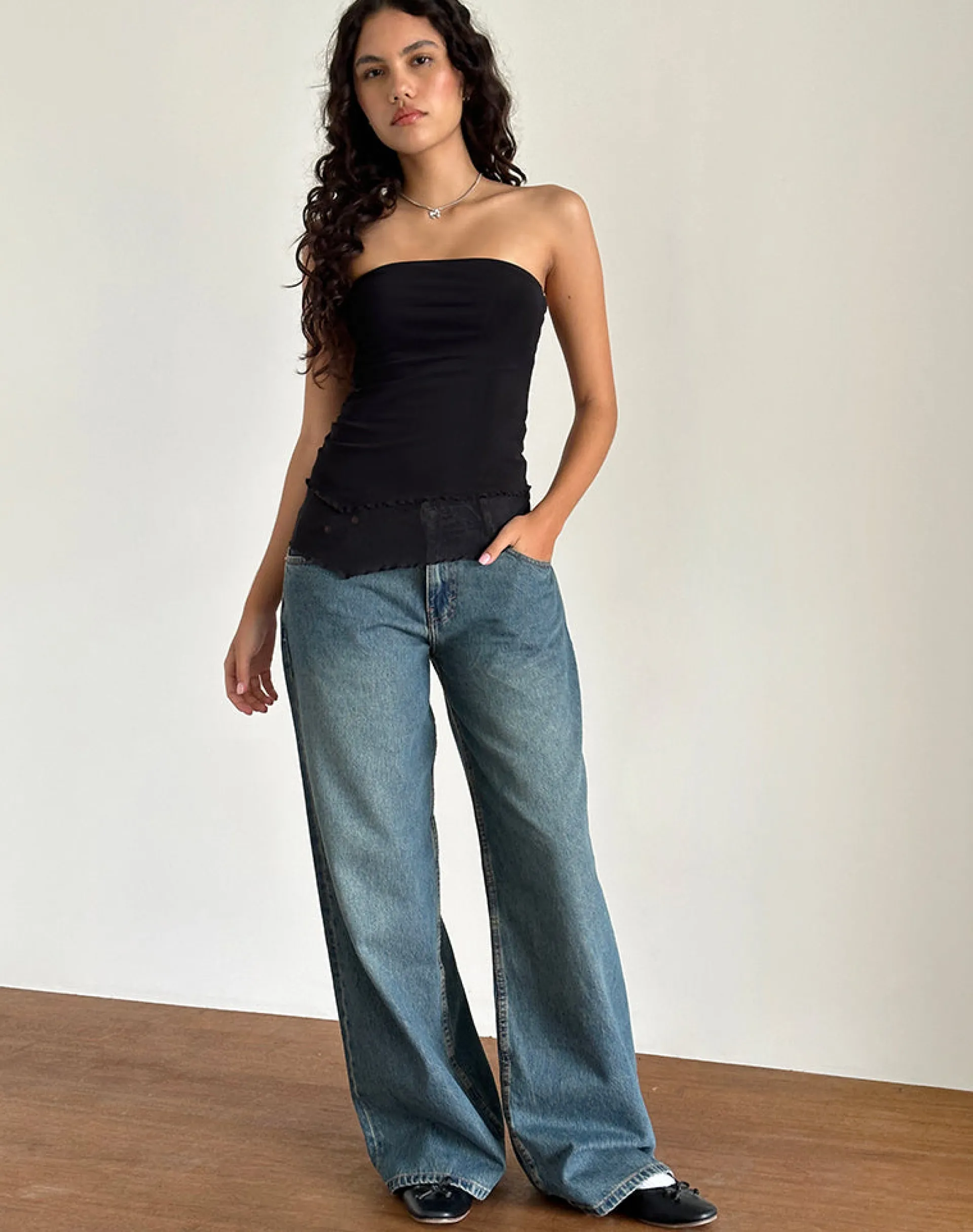Motel Rocks Basic Tops | Bandeau Tops-Marissa Longline Asymmetrical Tube Top in Black
