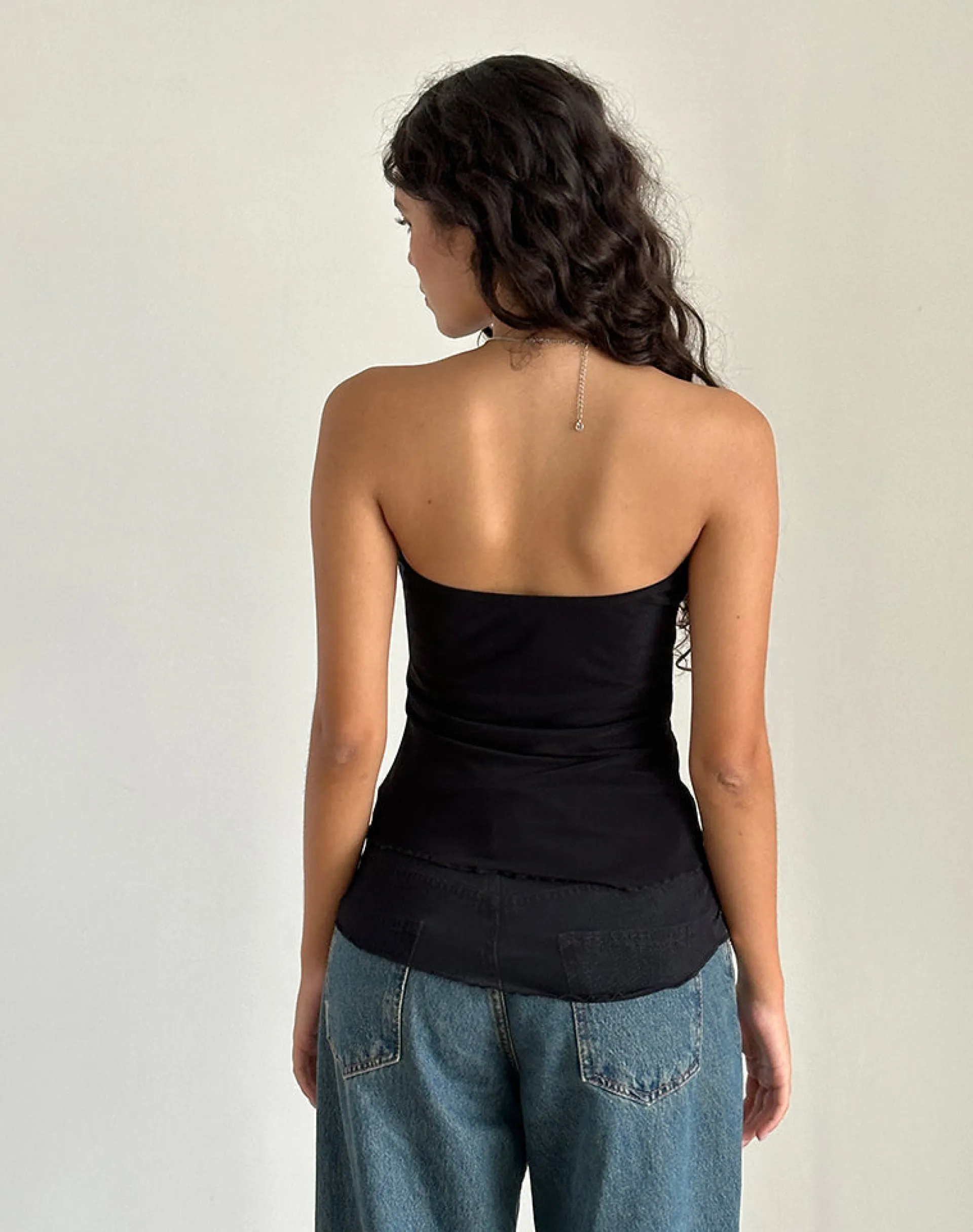 Motel Rocks Basic Tops | Bandeau Tops-Marissa Longline Asymmetrical Tube Top in Black