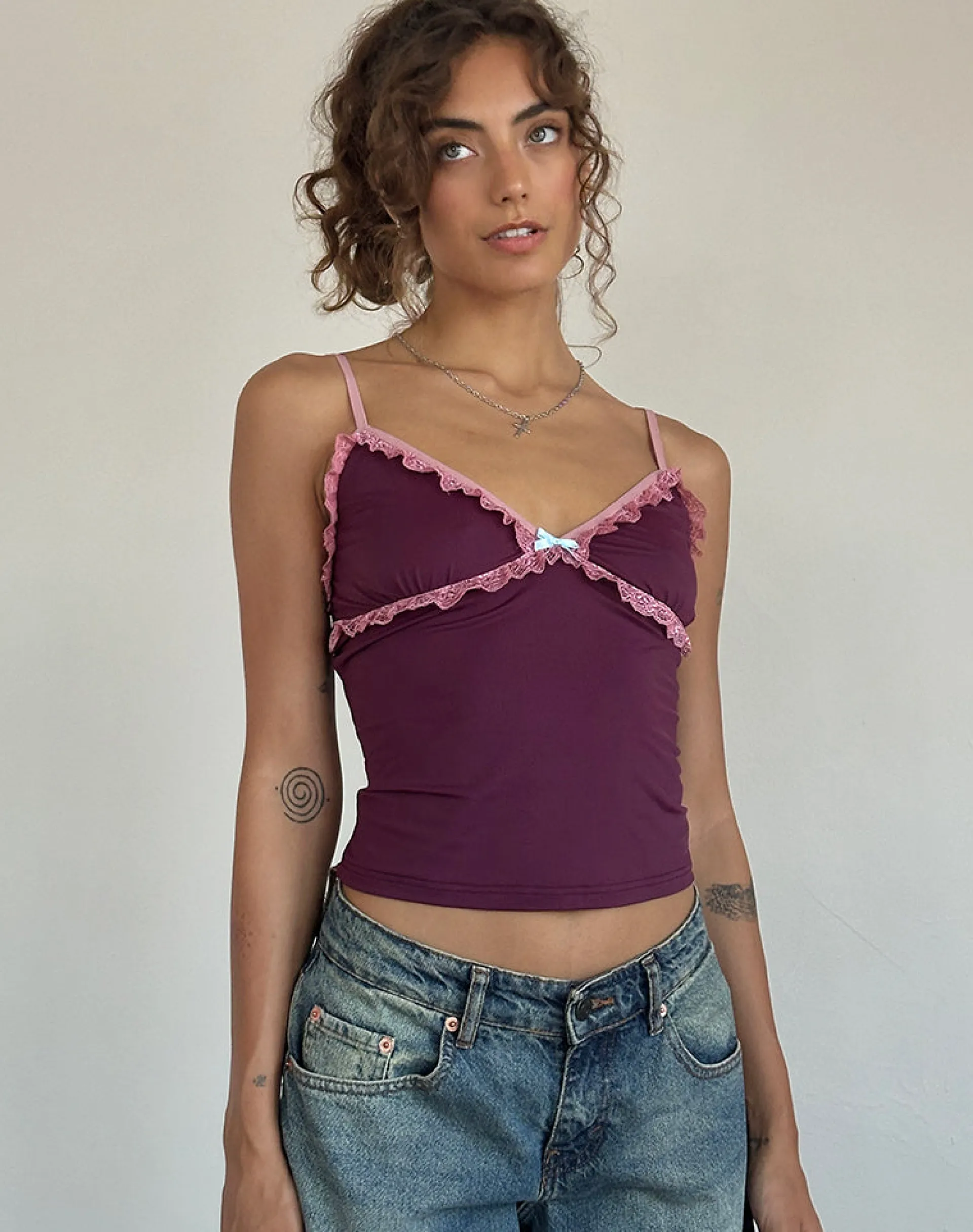 Motel Rocks Strappy Tops-Marjorie Strappy Top in Smooth Slinky Berry