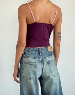 Motel Rocks Strappy Tops-Marjorie Strappy Top in Smooth Slinky Berry