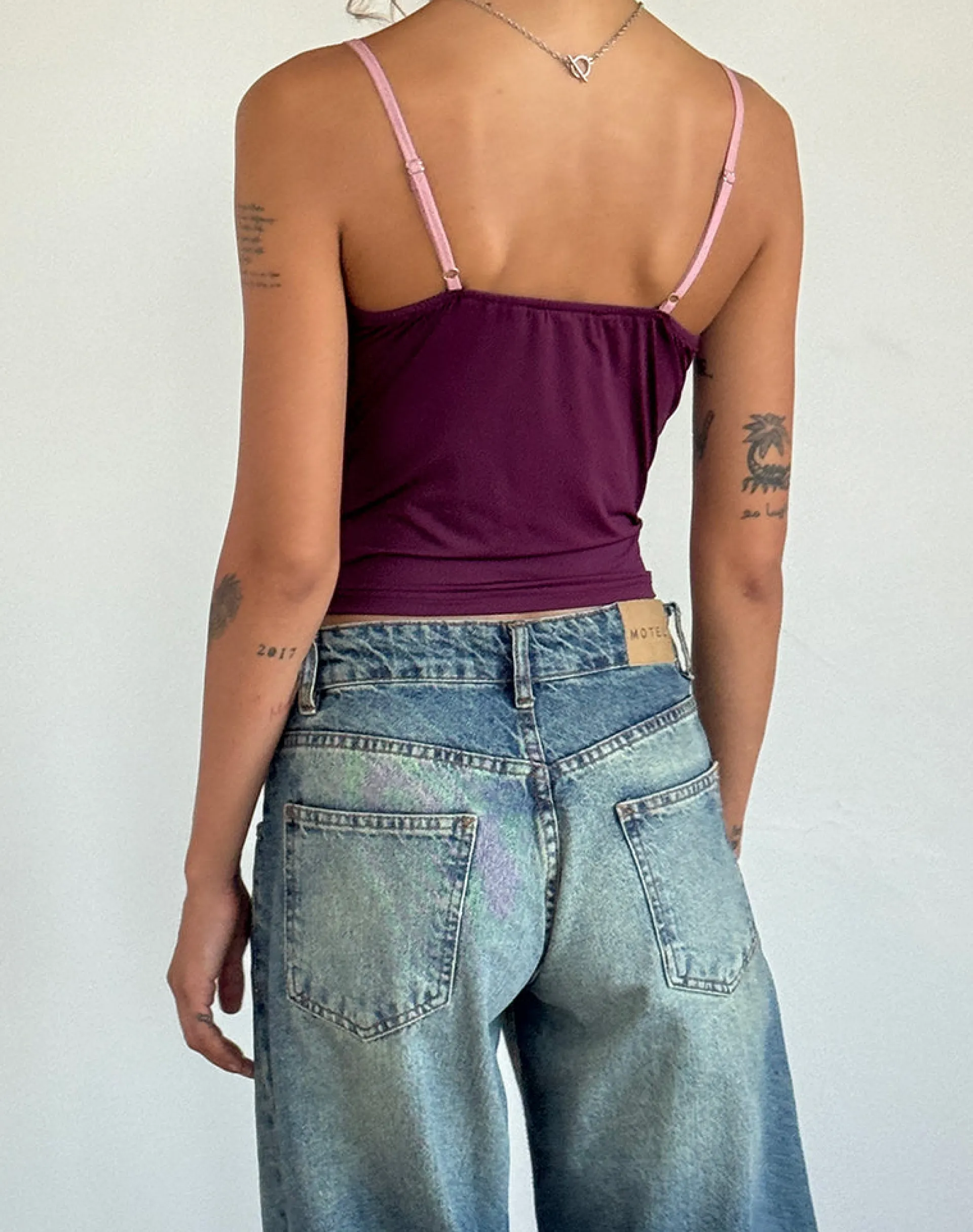 Motel Rocks Strappy Tops-Marjorie Strappy Top in Smooth Slinky Berry