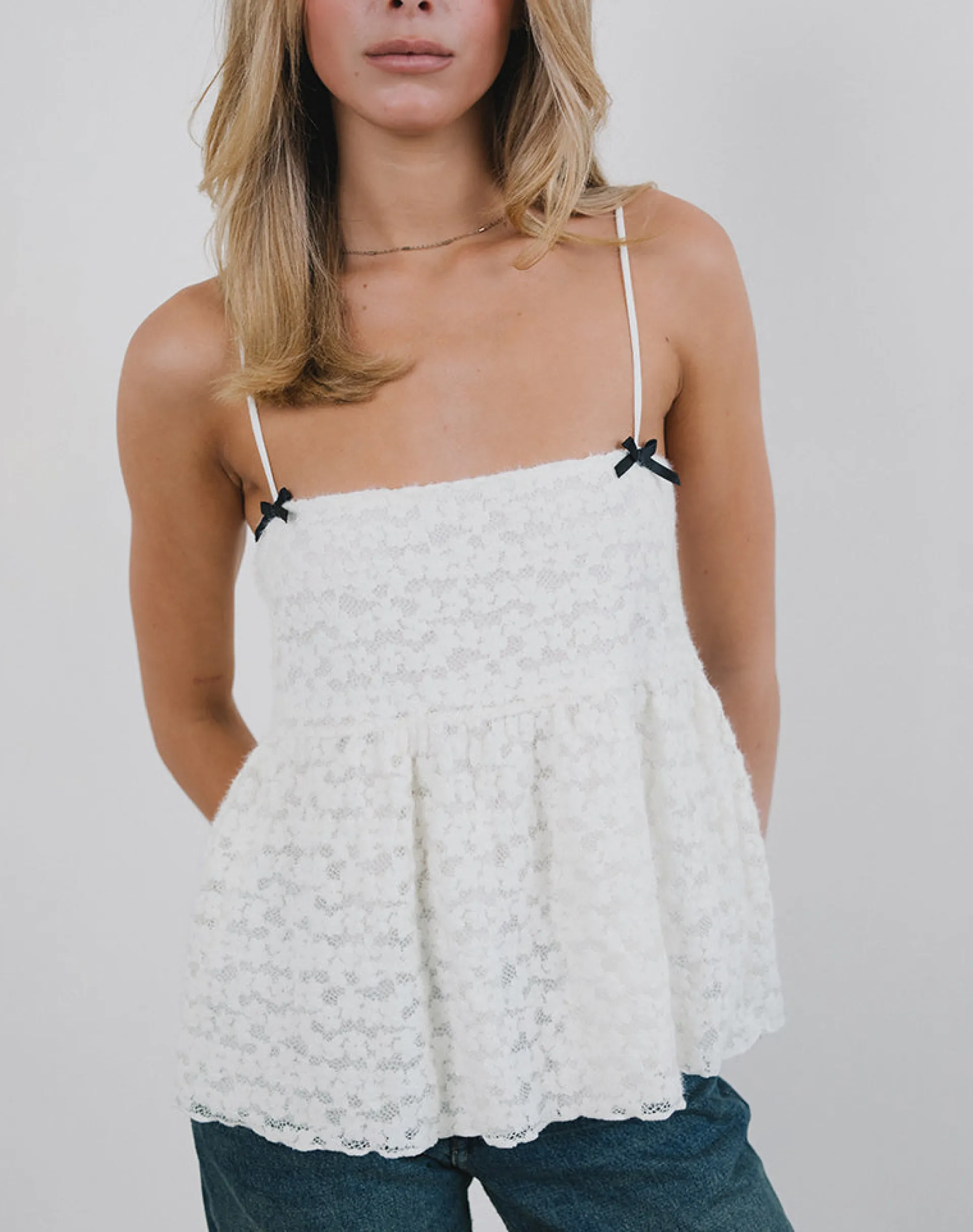 Motel Rocks Strappy Tops | Lace Tops-Marreta Cami Top in Dahlia Lace Ivory