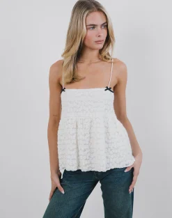 Motel Rocks Strappy Tops | Lace Tops-Marreta Cami Top in Dahlia Lace Ivory