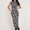 Motel Rocks Printed Dresses-Maruza Midi Dress in Mesh Doodle Flower Grey DoodleFlowerGrey