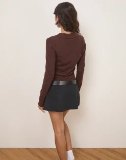 Motel Rocks Basic Tops | Long Sleeve Tops-Maryse Long Sleeve Knitted Top in Brown