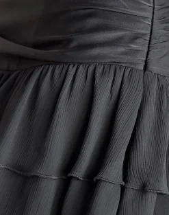 Motel Rocks Mini Skirts-Masama Frill Mini Skirt in Black Satin and Chiffon