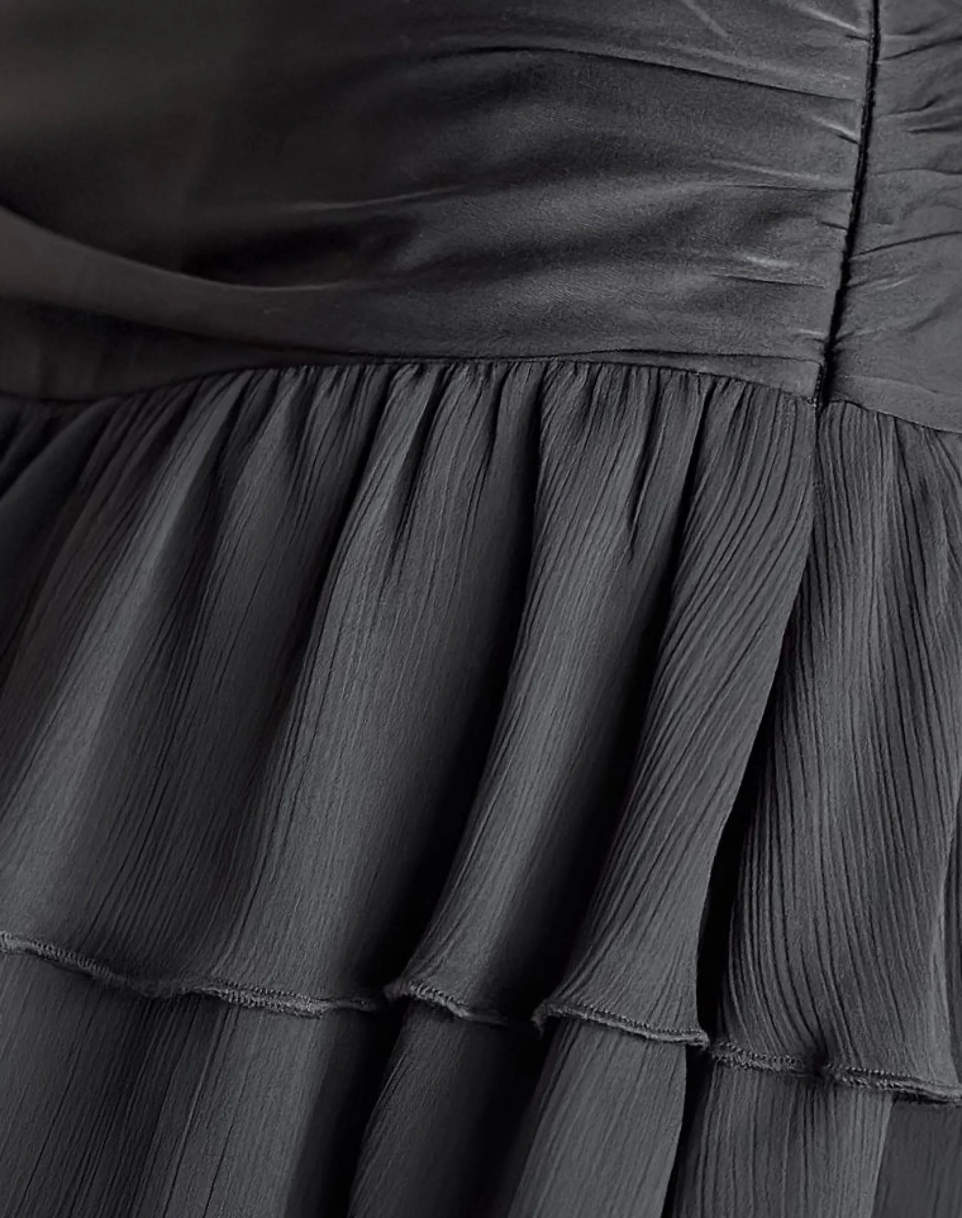 Motel Rocks Mini Skirts-Masama Frill Mini Skirt in Black Satin and Chiffon