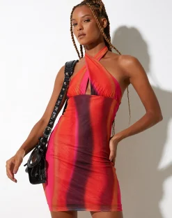 Motel Rocks Bodycon Dresses-Matita Bodycon Dress in Solarized Orange and Pink SolarizedOrangeandPink