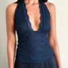 Motel Rocks Halterneck Tops | Lace Tops-Matua Halter Top in Clover Lace Navy CloverLaceNavy