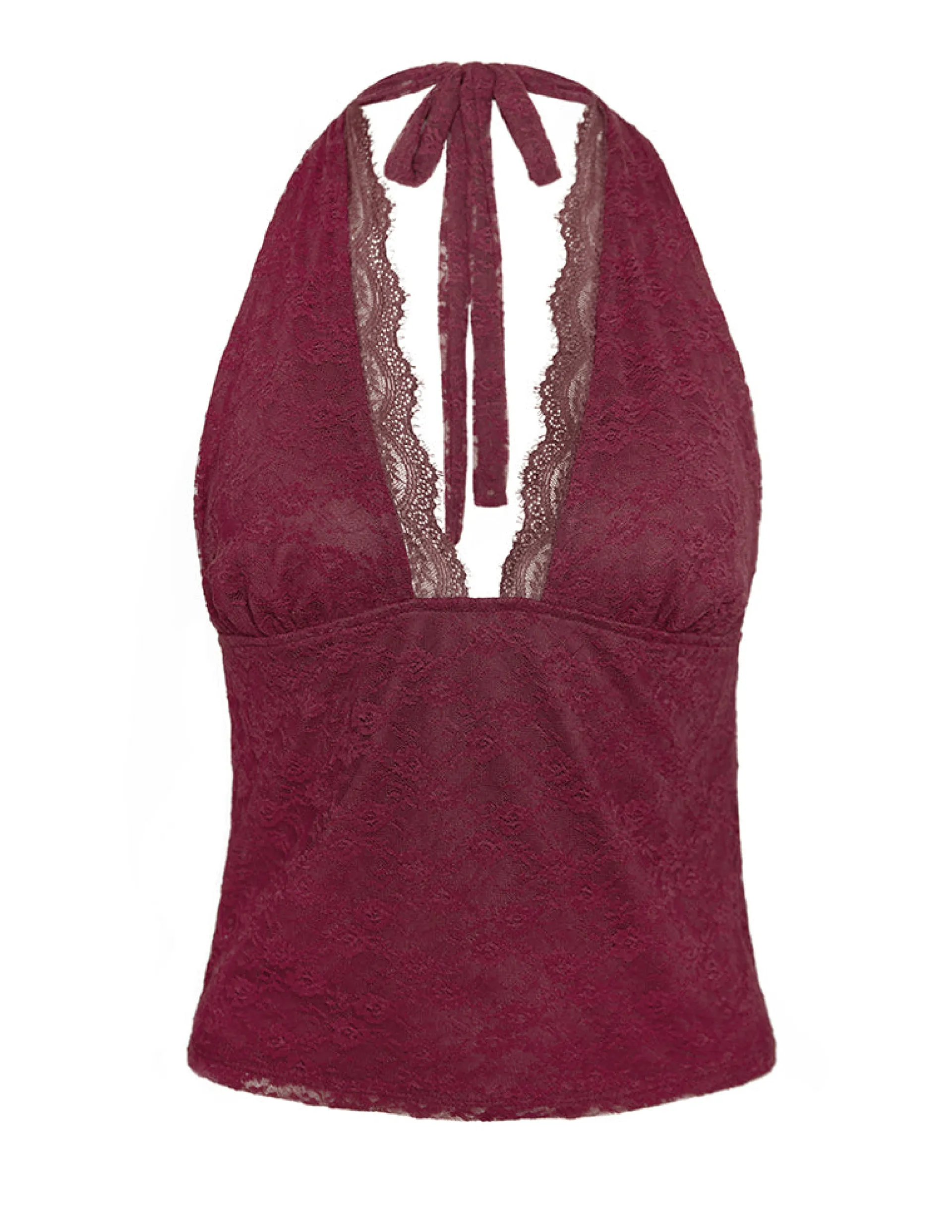 Motel Rocks Halterneck Tops | Going Out Tops-Matua Halter Top in Clover Lace Maroon CloverLaceMaroon