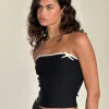 Motel Rocks Tailoring | Co-Ords-Matuha Bandeau Top in Black with Ivory Bow