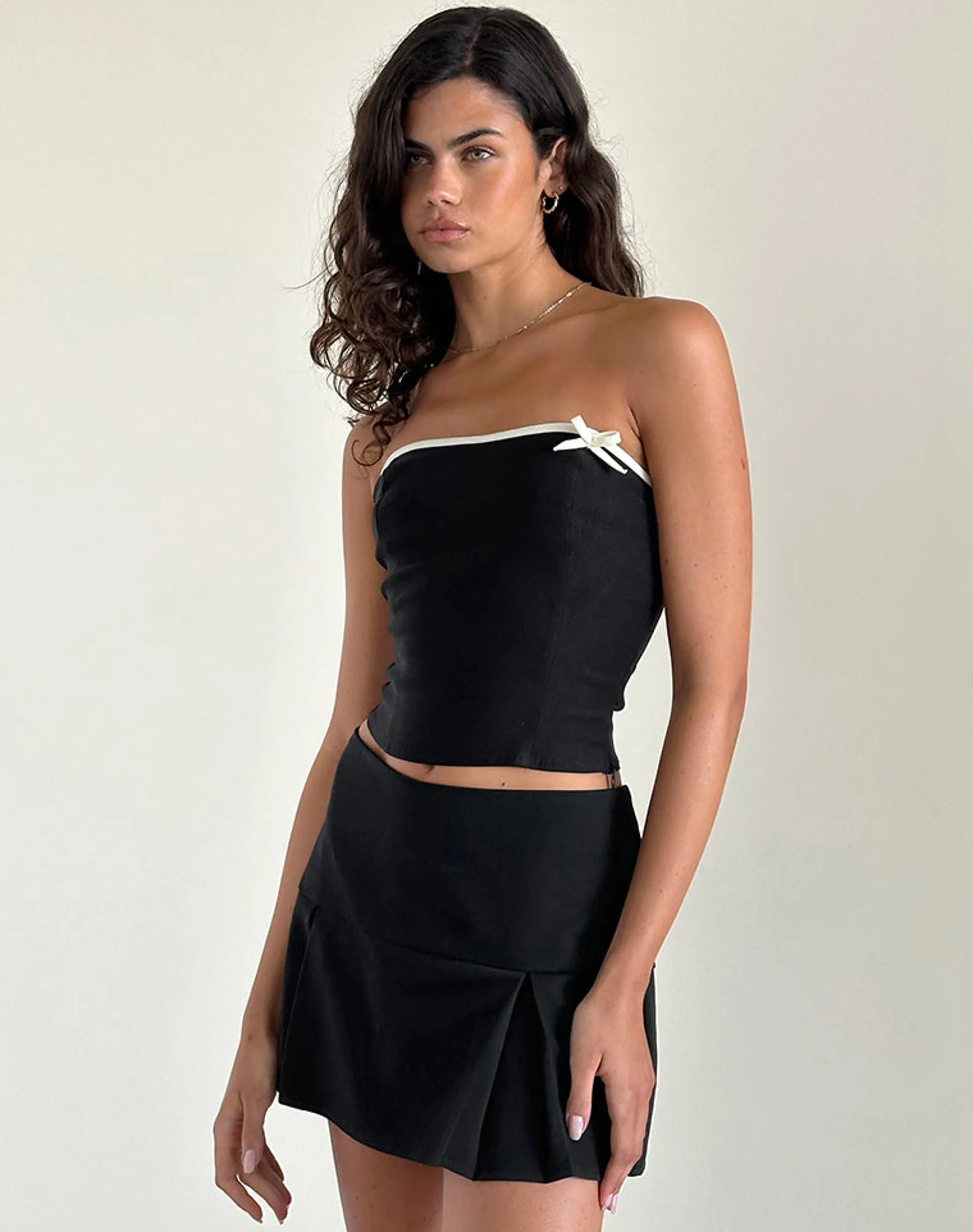 Motel Rocks Tailoring | Co-Ords-Matuha Bandeau Top in Black with Ivory Bow