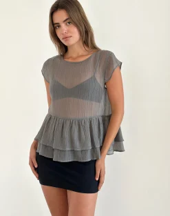 Motel Rocks Tailoring-Mayumi Peplum Top in Chiffon Grey ChiffonGrey