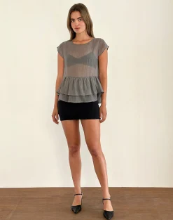 Motel Rocks Tailoring-Mayumi Peplum Top in Chiffon Grey ChiffonGrey
