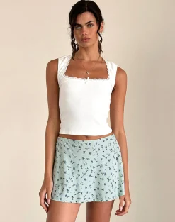Motel Rocks Printed Skirts | A Line Skirts-Mckenna Mini Skirt in Pretty Petal Green