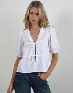 Motel Rocks Tailoring | Shirts And Blouses-Medda Puff Sleeve Shirt in Poplin White