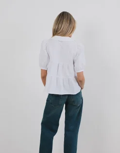 Motel Rocks Tailoring | Shirts And Blouses-Medda Puff Sleeve Shirt in Poplin White