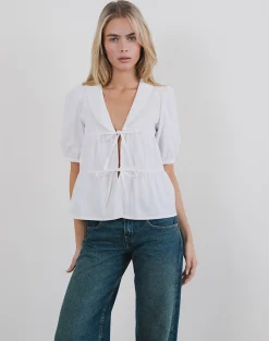 Motel Rocks Tailoring | Shirts And Blouses-Medda Puff Sleeve Shirt in Poplin White