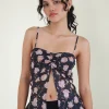 Motel Rocks Printed Tops | Strappy Tops-Megumi Top in Falling Rose Jet Black