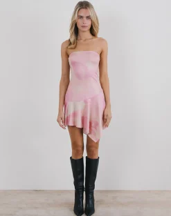 Motel Rocks Printed Dresses | Day Dresses-Melanie Midi Dress in Slinky Orchid Petals Pink SlinkyOrchidPetalsPink