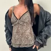 Motel Rocks Printed Tops | Strappy Tops-Melinda Frill Cami Top in Chiffon Leopard ChiffonLeopard