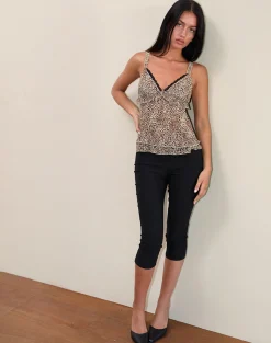 Motel Rocks Printed Tops | Strappy Tops-Melinda Frill Cami Top in Chiffon Leopard ChiffonLeopard