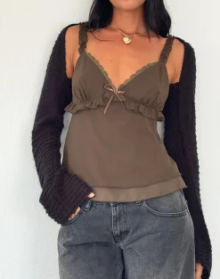 Motel Rocks Strappy Tops | Going Out Tops-Melinda Frill Cami Top in Chiffon Olive ChiffonOlive