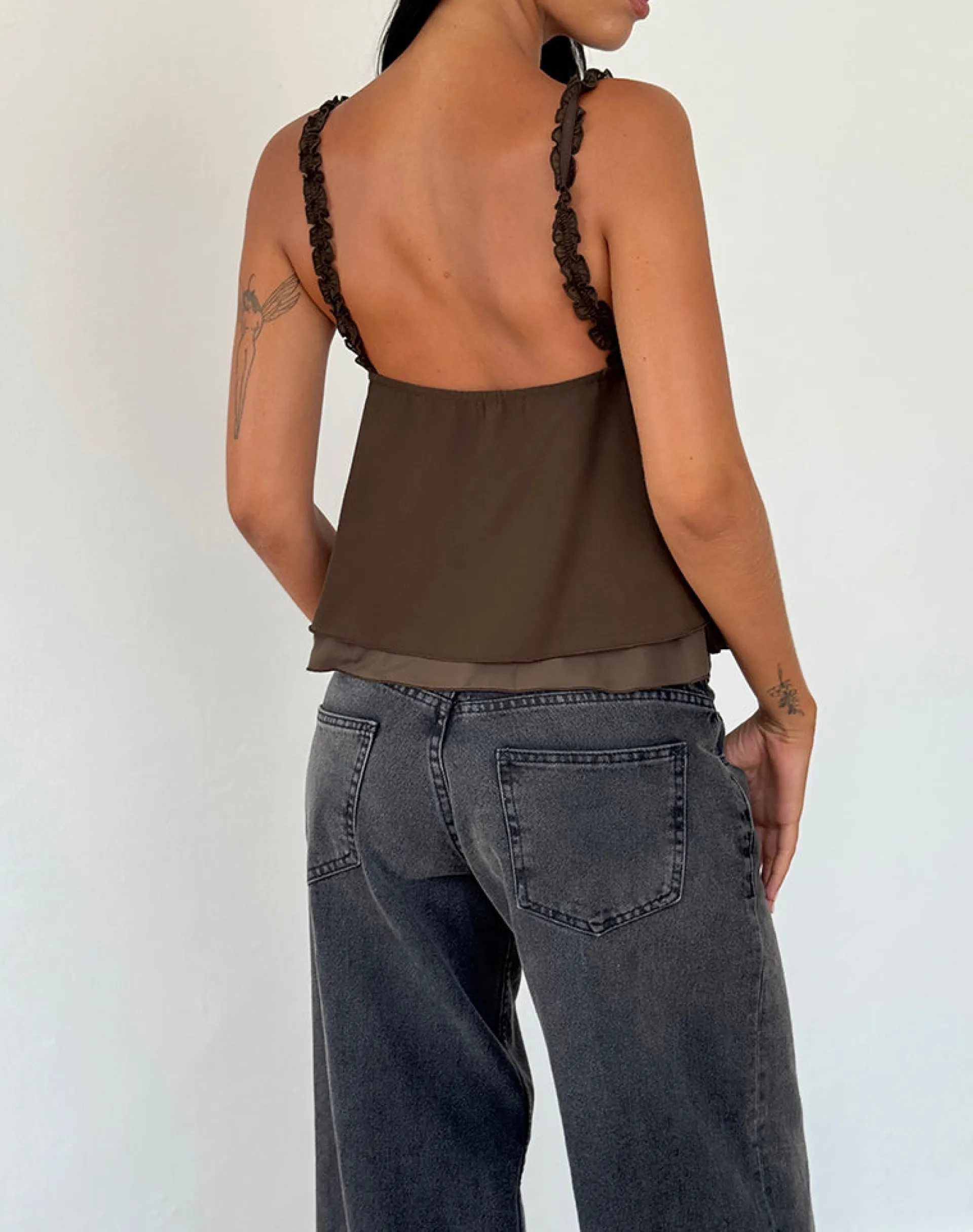 Motel Rocks Strappy Tops | Going Out Tops-Melinda Frill Cami Top in Chiffon Olive ChiffonOlive