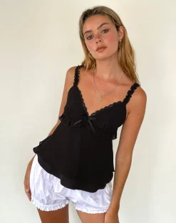 Motel Rocks Going Out Tops-Melinda Frill Edge Cami Top in Black