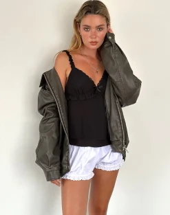 Motel Rocks Going Out Tops-Melinda Frill Edge Cami Top in Black