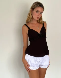Motel Rocks Going Out Tops-Melinda Frill Edge Cami Top in Black