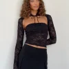 Motel Rocks Long Sleeve Tops | Going Out Tops-Melvina Bandeau Top and Shrug Set in Lace Black