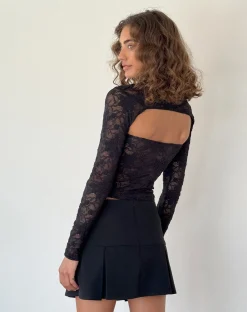 Motel Rocks Long Sleeve Tops | Going Out Tops-Melvina Bandeau Top and Shrug Set in Lace Black