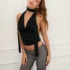 Motel Rocks Halterneck Tops | Going Out Tops-Menora Cowl Neck Top in Black Cupro BlackCupro