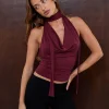 Motel Rocks Going Out Tops-Menora Cowl Neck Top in Burgundy Curpo BurgundyCurpo