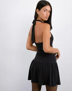 Motel Rocks Bodycon Dresses | Little Black Dresses-Mercer Drop Waist Mini Dress in Black