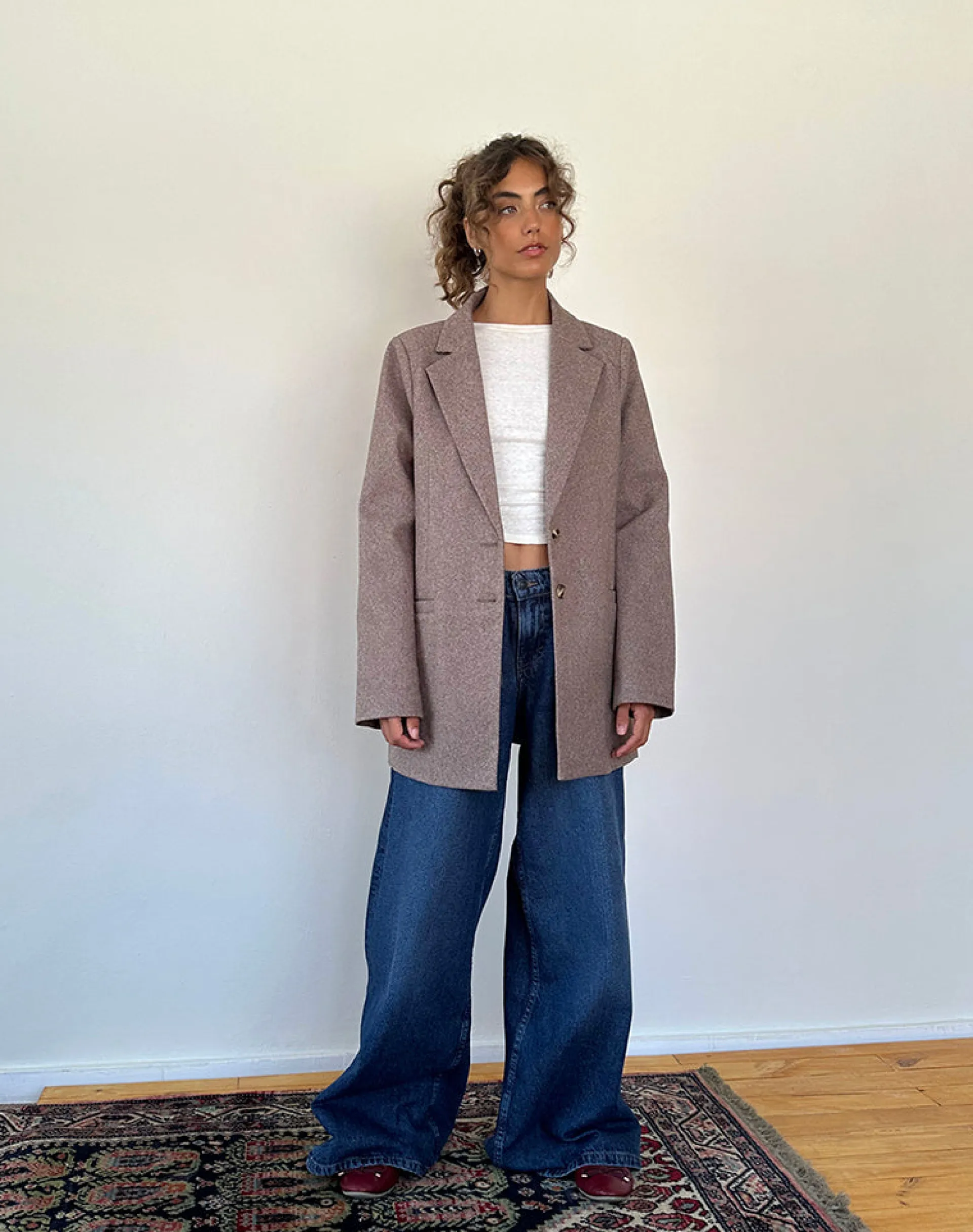 Motel Rocks Basics-Messeir Faux Wool Blazer in Walnut