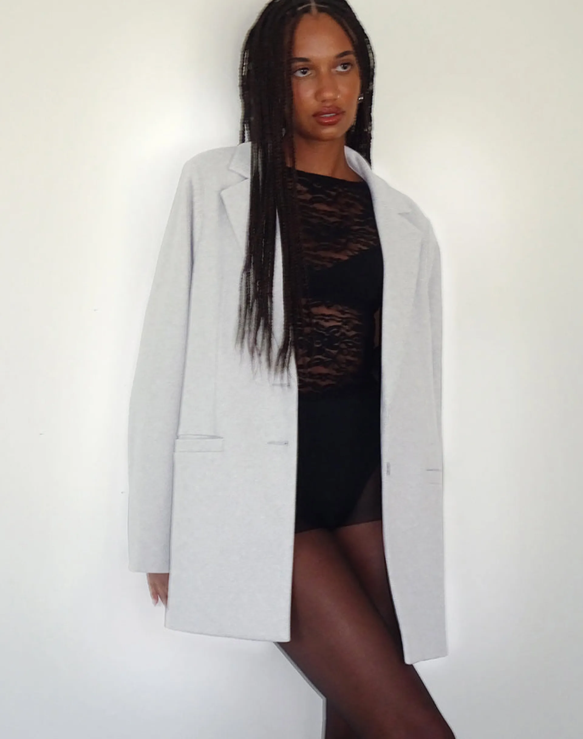 Motel Rocks Basics | Jackets-Messeir Faux Wool Blazer in Grey