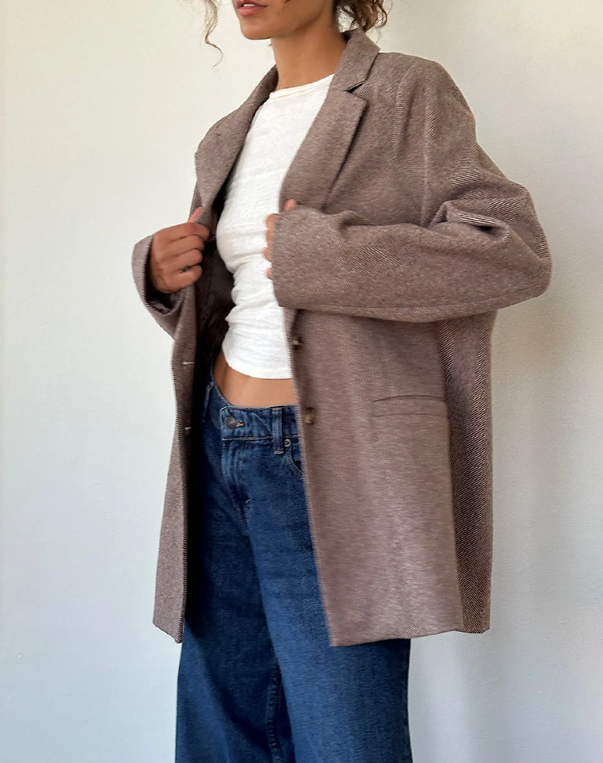 Motel Rocks Basics-Messeir Faux Wool Blazer in Walnut