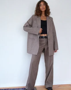 Motel Rocks Basics-Messeir Faux Wool Blazer in Walnut