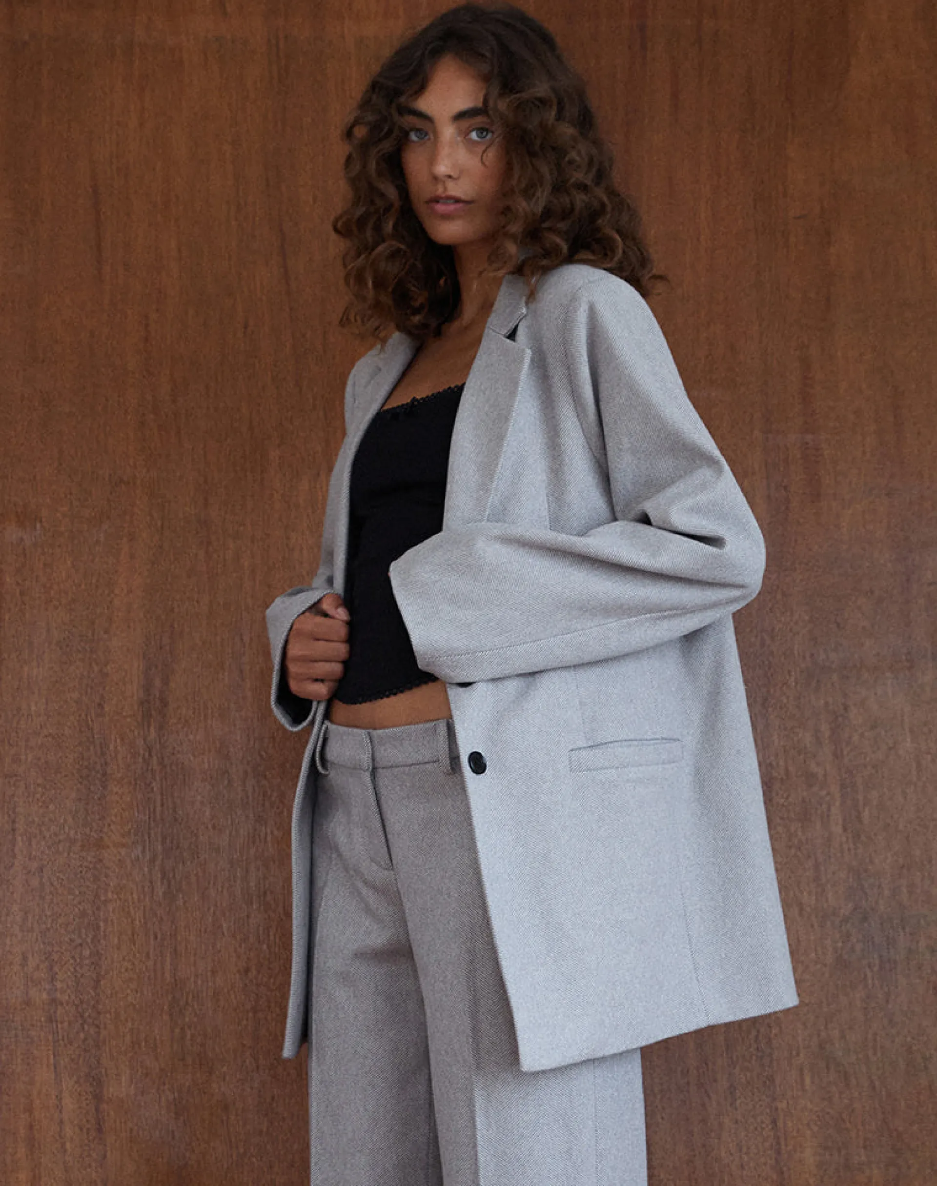 Motel Rocks Basics | Jackets-Messeir Faux Wool Blazer in Grey