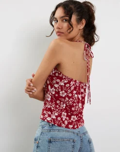 Motel Rocks Printed Tops | Strappy Tops-Metra Twist Front Top in Berry Blush Floral