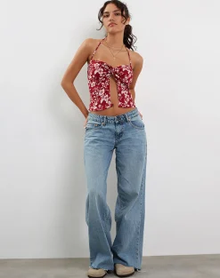 Motel Rocks Printed Tops | Strappy Tops-Metra Twist Front Top in Berry Blush Floral
