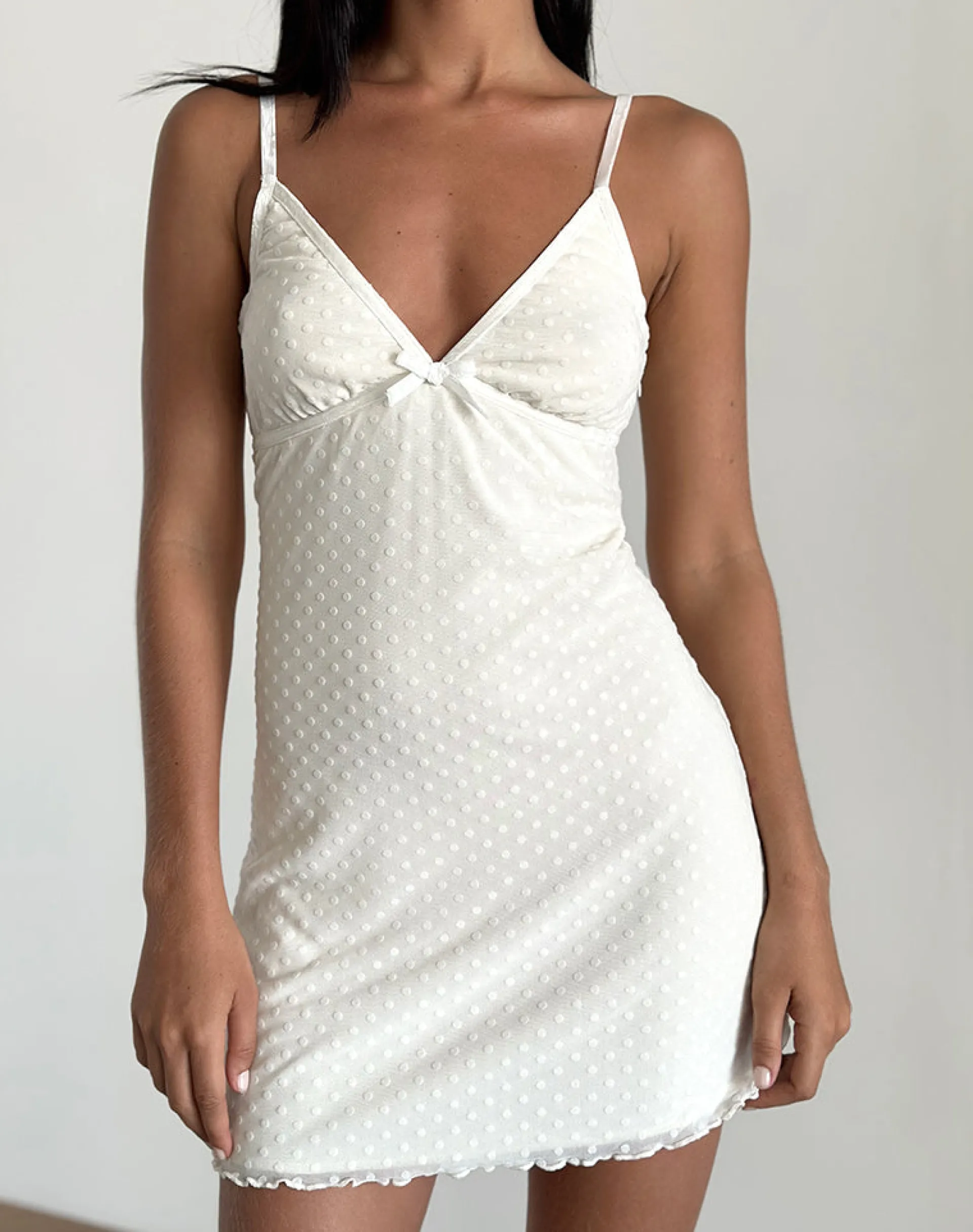Motel Rocks Day Dresses | Party Dresses-Mevila Cami Mini Dress in Ivory Polka Flock