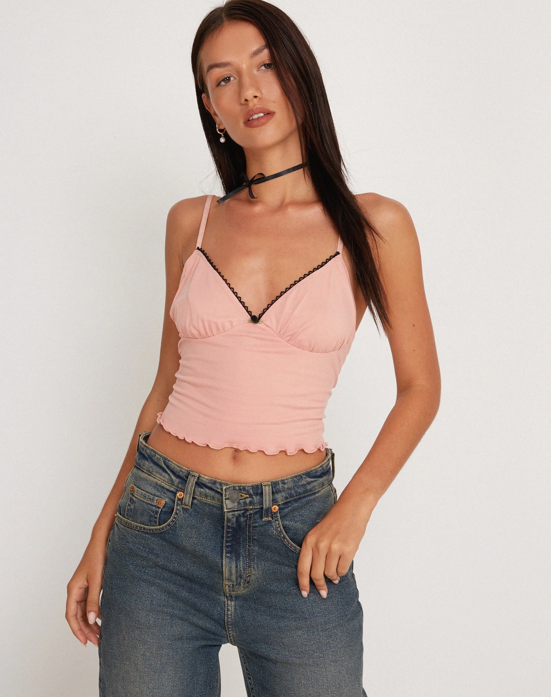 Motel Rocks Vest Tops | Strappy Tops-Mia Ballet Jersey Cami Vest Top in Pink PinkMia