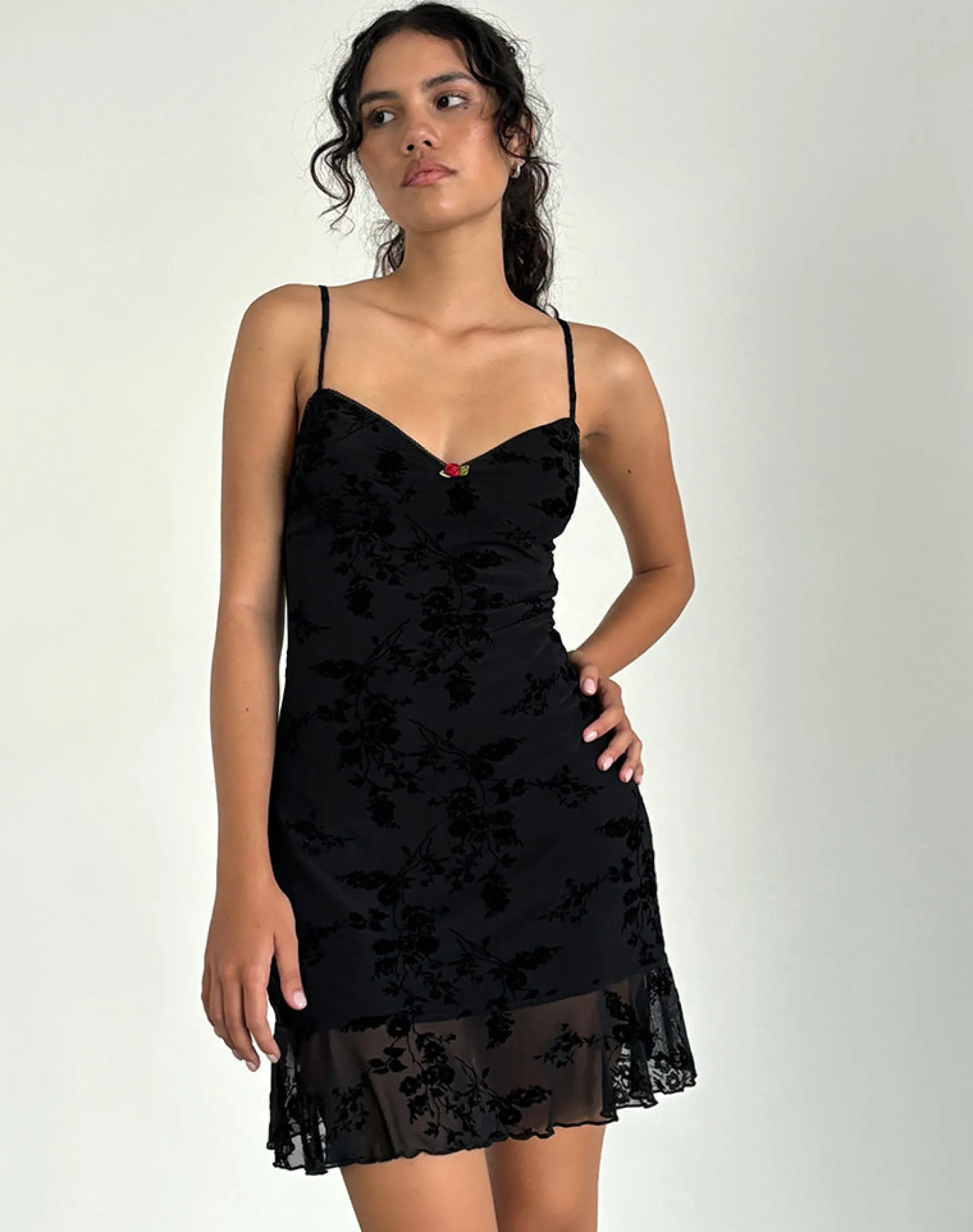 Motel Rocks Little Black Dresses | Party Dresses-Micaya Mini Dress In Black Botanical Flower BlackBotanicalFlower