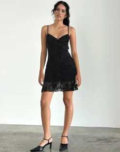 Motel Rocks Little Black Dresses | Party Dresses-Micaya Mini Dress In Black Botanical Flower BlackBotanicalFlower